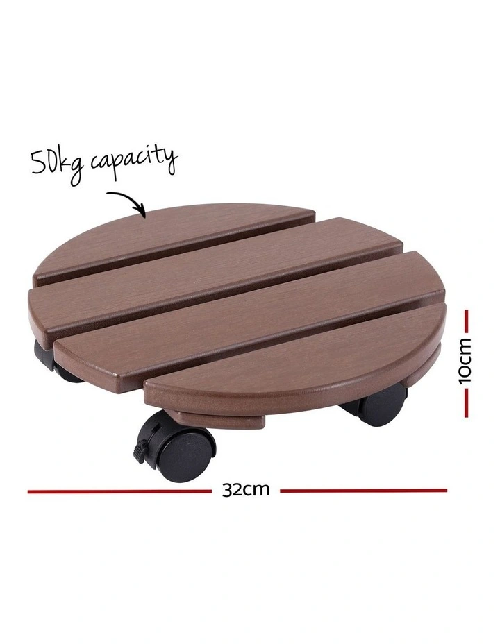 Gardeon 2PC Plant Carts HDPE Plant Caddy with Lockable Wheels Brown image 2