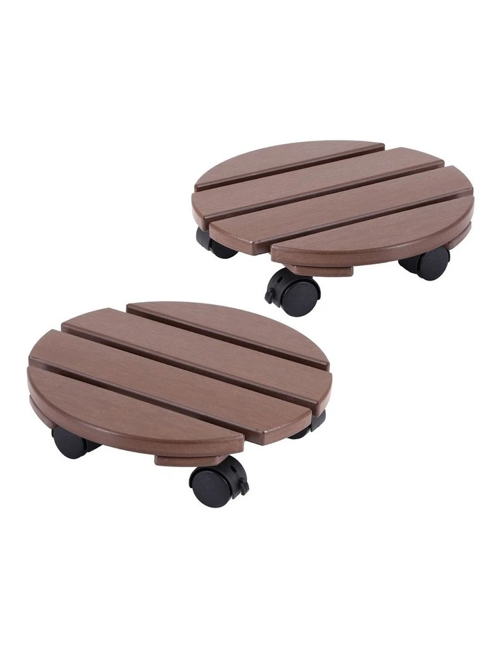 Gardeon 2PC Plant Carts HDPE Plant Caddy with Lockable Wheels Brown image 3