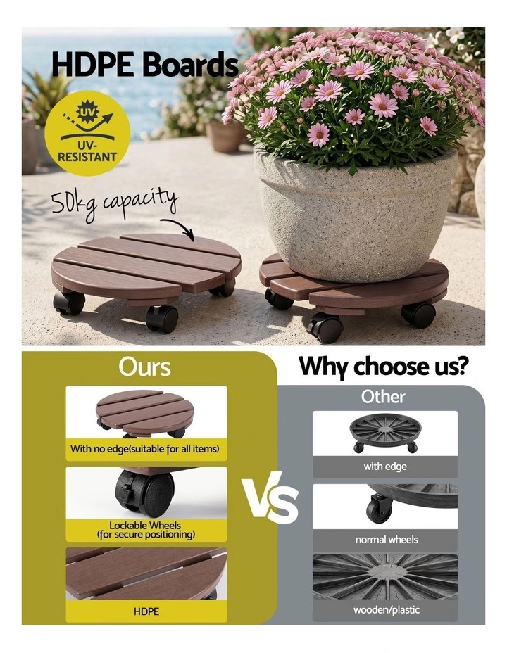 Gardeon 2PC Plant Carts HDPE Plant Caddy with Lockable Wheels Brown image 4