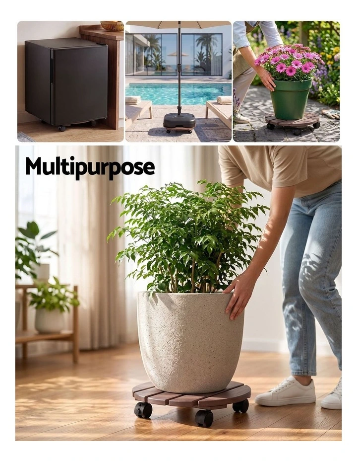 Gardeon 2PC Plant Carts HDPE Plant Caddy with Lockable Wheels Brown image 5