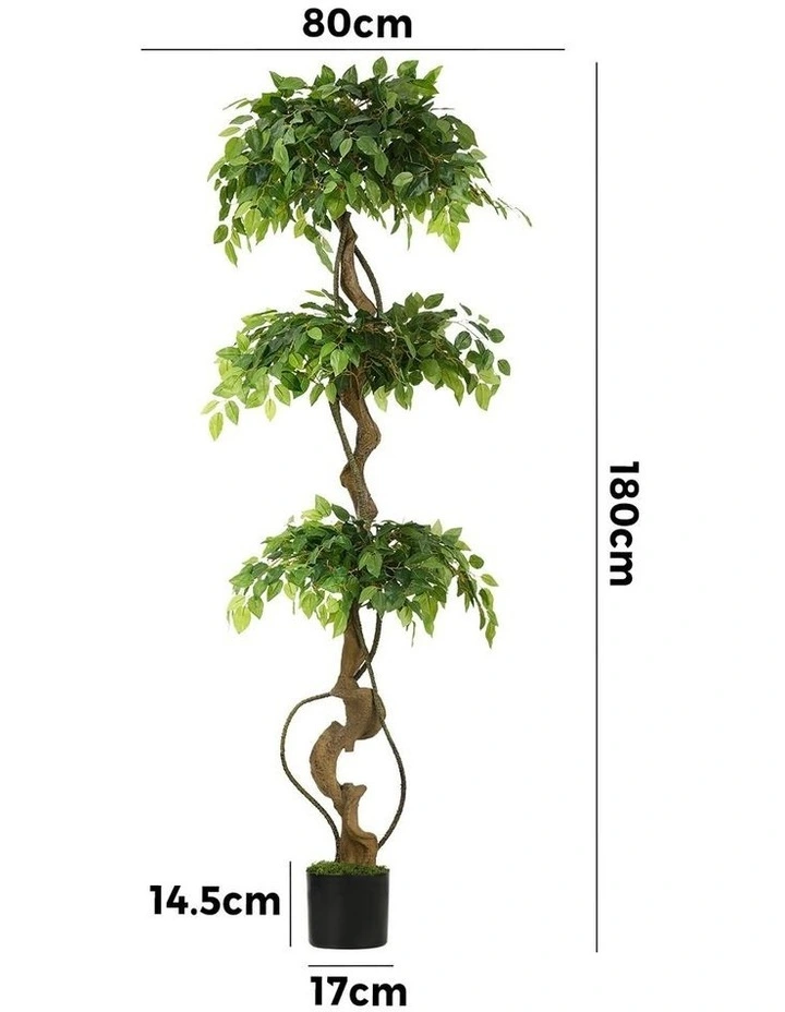 Livsip 180cm Artificial Ficus Tree Large Twisted Ficus Faux Potted Plant image 2