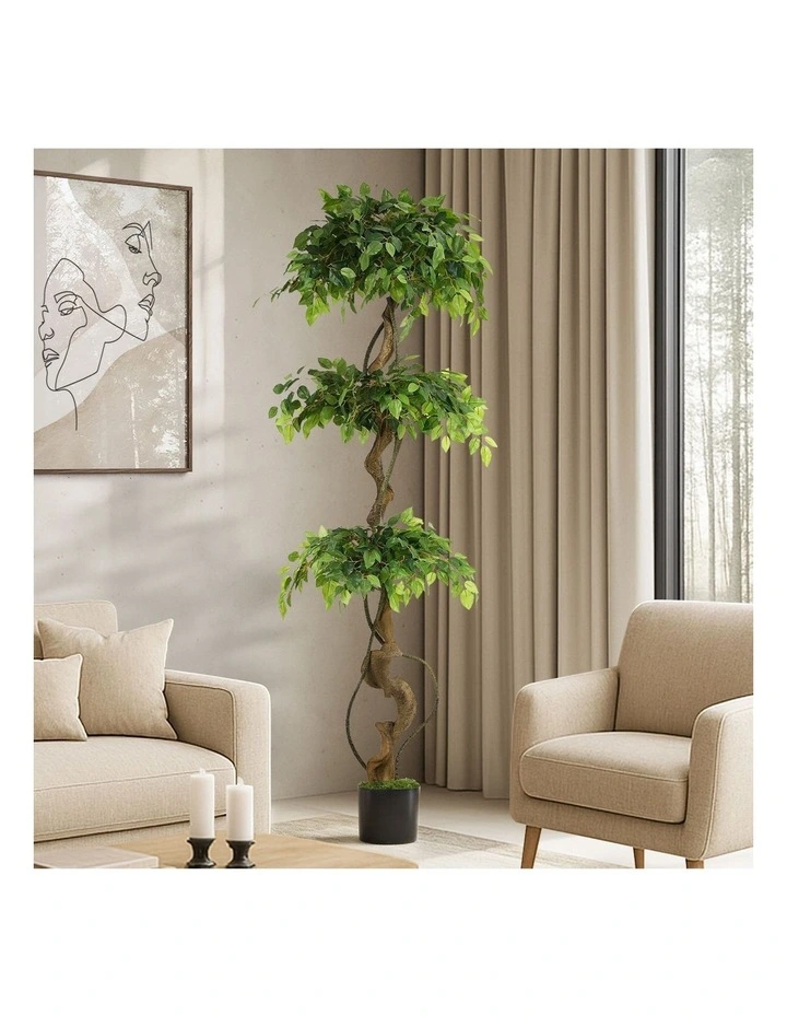 Livsip 180cm Artificial Ficus Tree Large Twisted Ficus Faux Potted Plant image 3