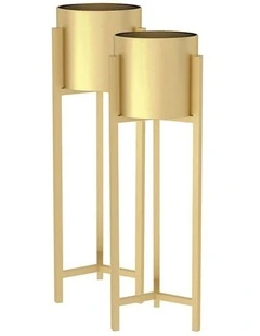 SOGA 2X 90cm Gold Metal Plant Stand with Flower Pot Holder Corner Shelving Rack
