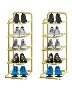 SOGA 2X 5 Tier Gold Plated Metal Shoe Organizer Space Saving Portable Footwear