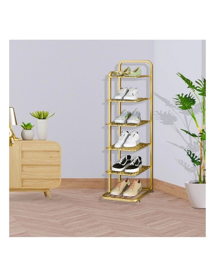 SOGA 2X 6 Tier Gold Metal Shoe Rack Space Saving Footwear Storage Shelf image 6
