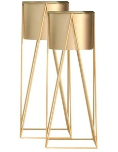SOGA 2X 70cm Gold Metal Plant Stand with Gold Flower Pot Holder Corner Shelving