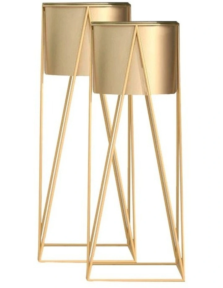 SOGA 2X 70cm Gold Metal Plant Stand with Gold Flower Pot Holder Corner Shelving image 1