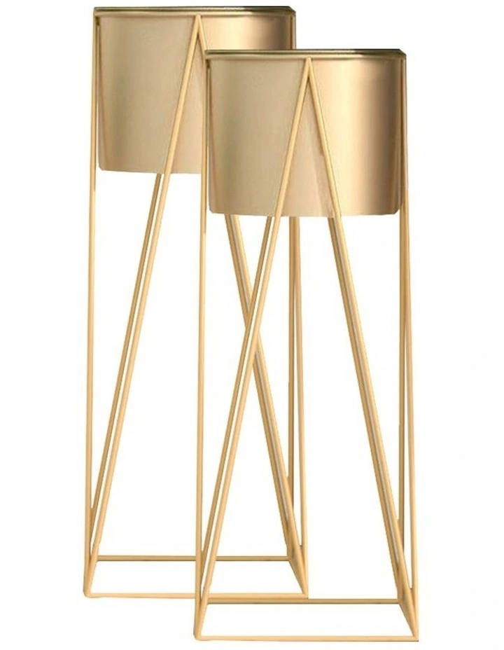 SOGA 2X 70cm Gold Metal Plant Stand with Gold Flower Pot Holder Corner Shelving image 2