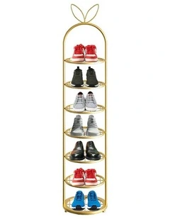SOGA 7 Tier Gold Metal Shoe Rack Bunny Ears Footwear Storage Shelf