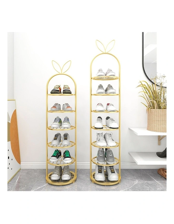 SOGA 7 Tier Gold Metal Shoe Rack Bunny Ears Footwear Storage Shelf image 3