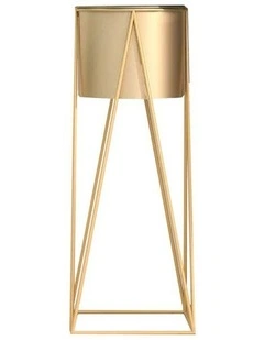 SOGA 70cm Gold Metal Plant Stand with Gold Flower Pot Holder Corner Shelving