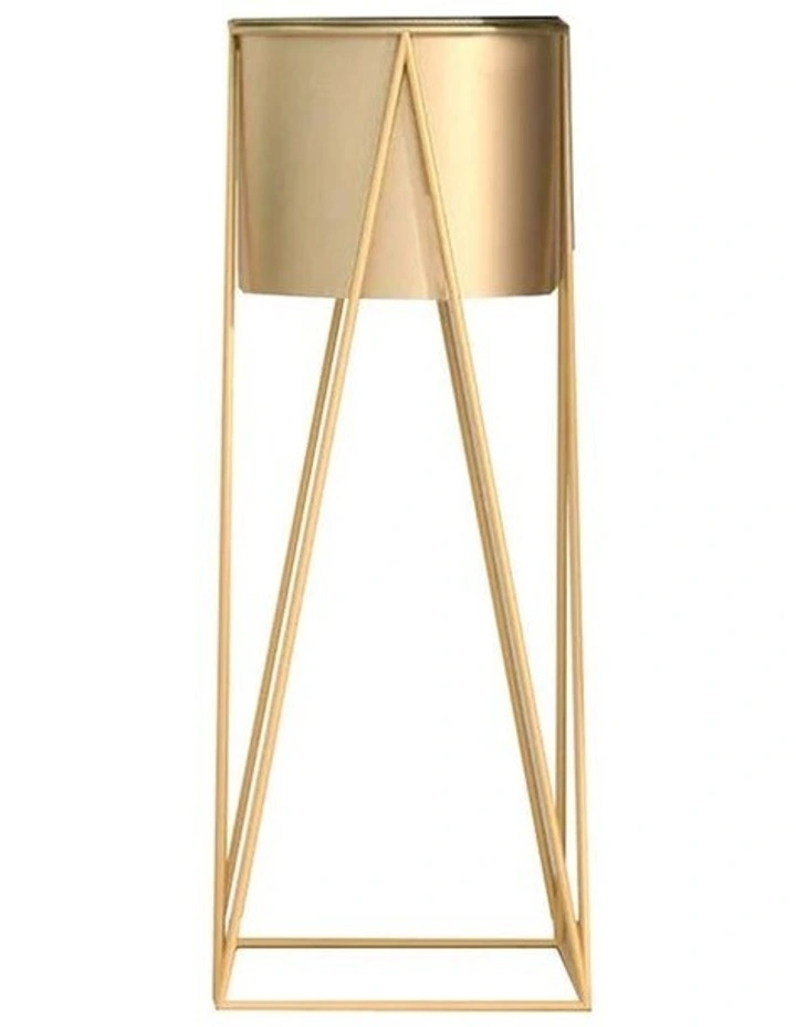 SOGA 70cm Gold Metal Plant Stand with Gold Flower Pot Holder Corner Shelving image 1