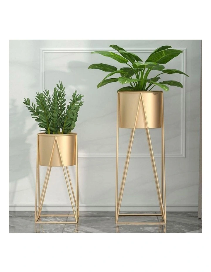SOGA 70cm Gold Metal Plant Stand with Gold Flower Pot Holder Corner Shelving image 4