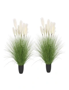 SOGA 2 Pack Green White Reed Bulrush Grass Artificial Plant 110cm