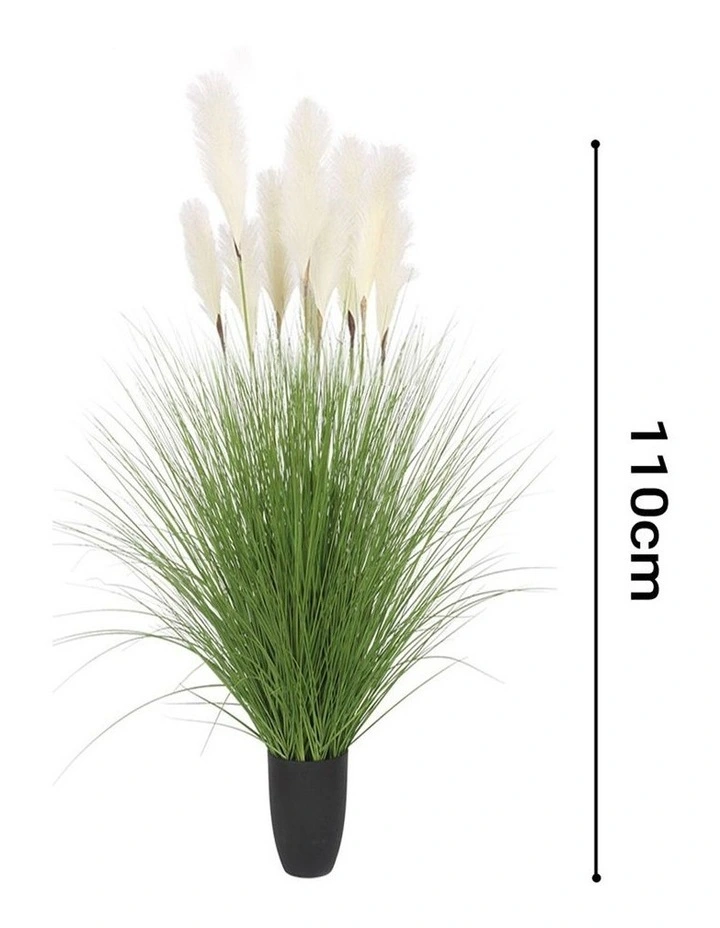 SOGA 2 Pack Green White Reed Bulrush Grass Artificial Plant 110cm image 2