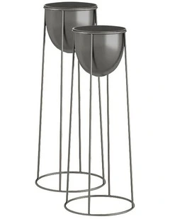 SOGA 2X 70cm Round Wire Metal Flower Pot Stand with Black Flowerpot Holder Rack