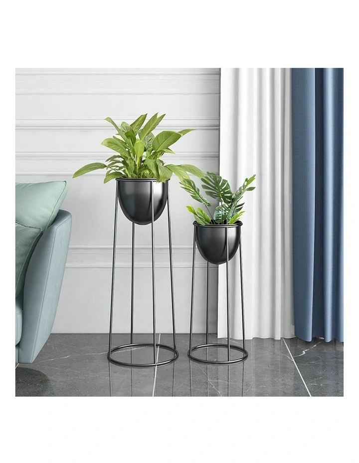SOGA 2X 70cm Round Wire Metal Flower Pot Stand with Black Flowerpot Holder Rack image 3