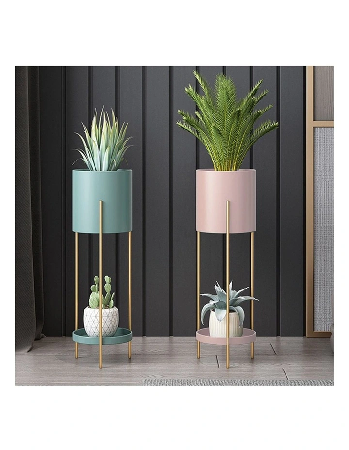 SOGA 60cm Gold Metal Plant Stand 2 Tier Flower Pot Display Rack Pink image 3