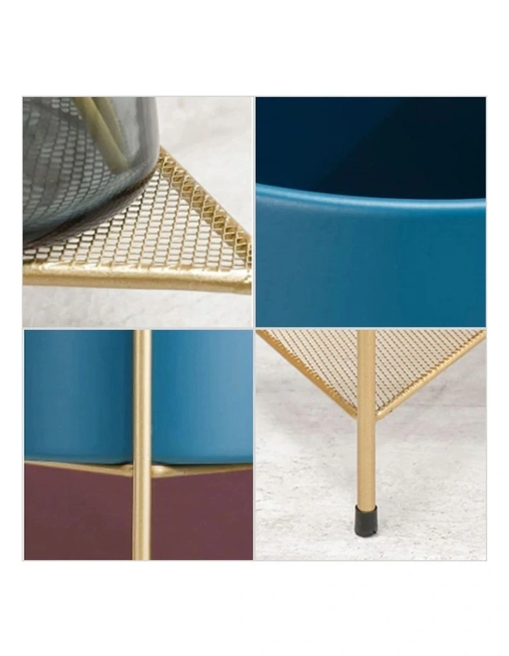 SOGA 65cm Gold Metal Plant Stand 2 Tier Flower Pot Display Rack Blue image 6