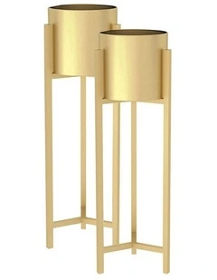 SOGA 2X 75cm Gold Metal Plant Stand with Flower Pot Holder Corner Shelving Rack