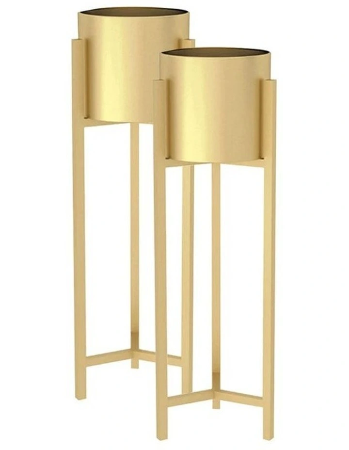 SOGA 2X 75cm Gold Metal Plant Stand with Flower Pot Holder Corner Shelving Rack image 1