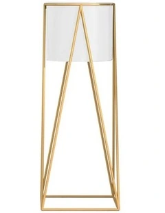 SOGA 70cm Gold Metal Plant Stand with White Flower Pot Holder Corner Shelving