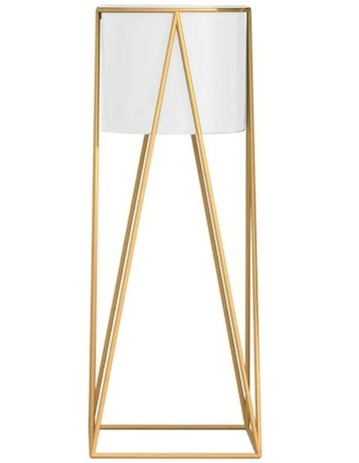 SOGA 70cm Gold Metal Plant Stand with White Flower Pot Holder Corner Shelving image 1