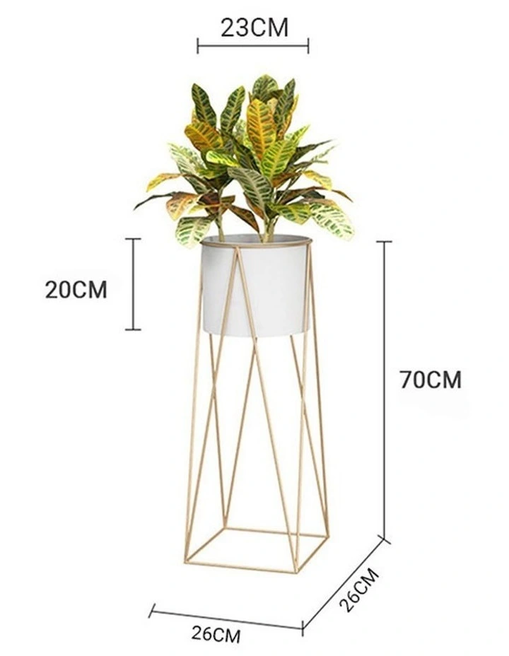 SOGA 70cm Gold Metal Plant Stand with White Flower Pot Holder Corner Shelving image 2