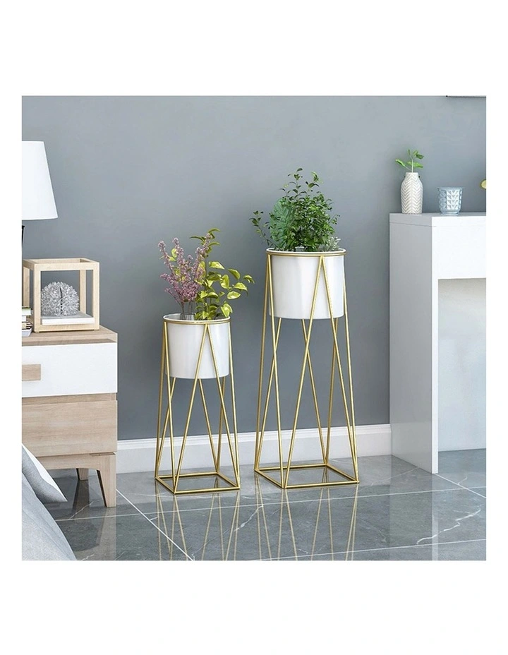 SOGA 70cm Gold Metal Plant Stand with White Flower Pot Holder Corner Shelving image 3