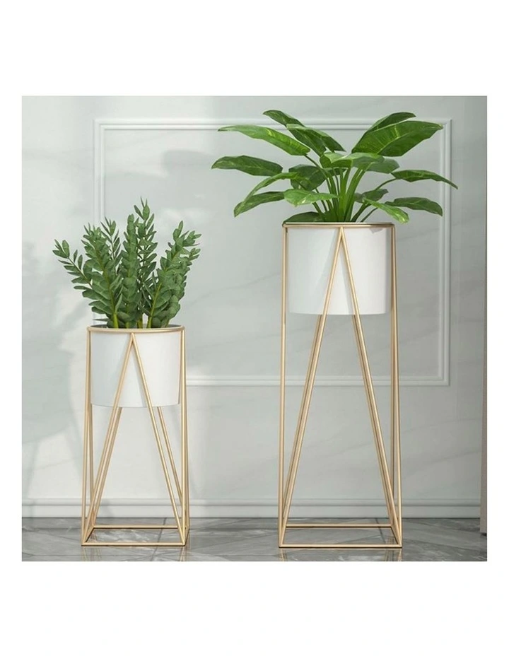SOGA 70cm Gold Metal Plant Stand with White Flower Pot Holder Corner Shelving image 4