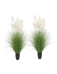 SOGA 2 Pack Green Pampas Bulrush Grass Artificial Plant 137cm