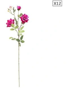 SOGA 12 Pack Dark Pink Artificial Silk Rose Stems