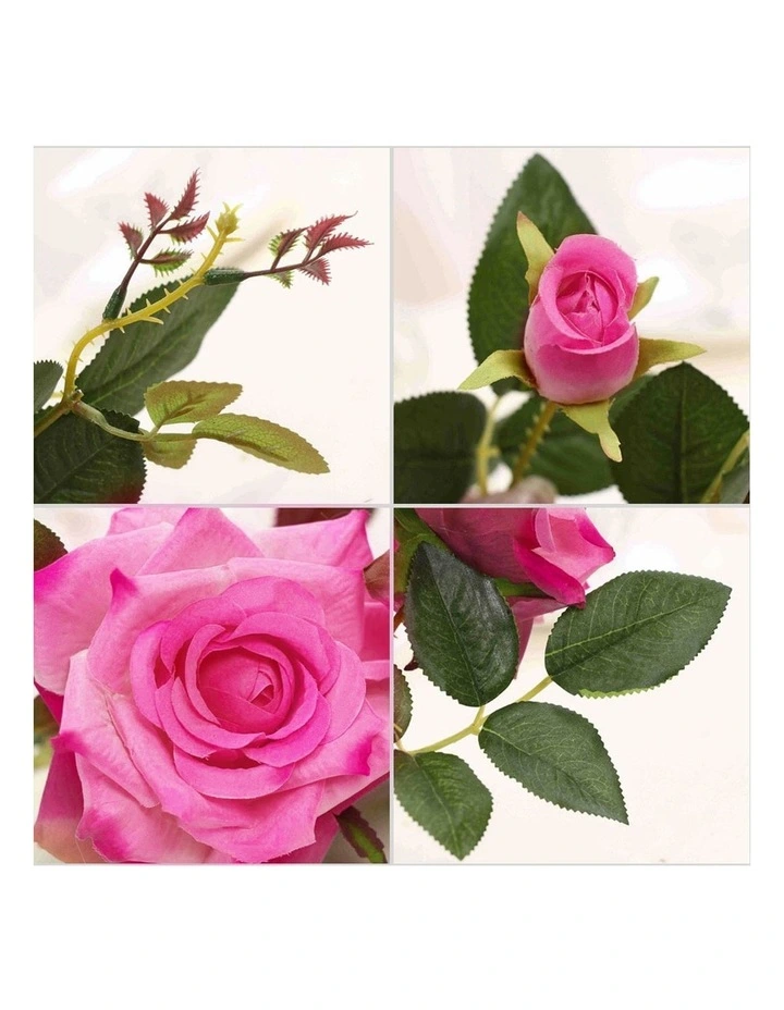 SOGA 12 Pack Dark Pink Artificial Silk Rose Stems image 6