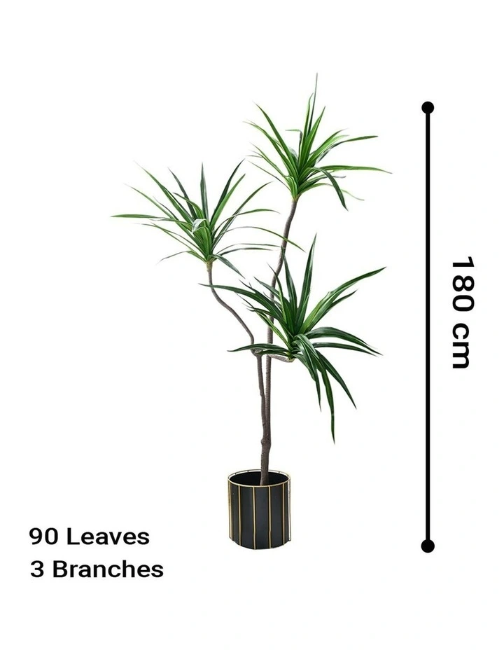 SOGA Dracaena Brazilian Iron Artificial Tree 3 Heads 180cm image 2