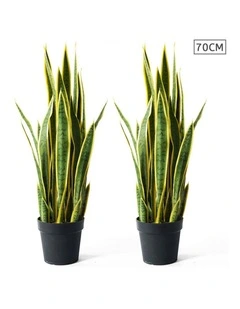 SOGA 2 Pack Yellow Edge Tiger Piran Artificial Plant With Pot 70cm