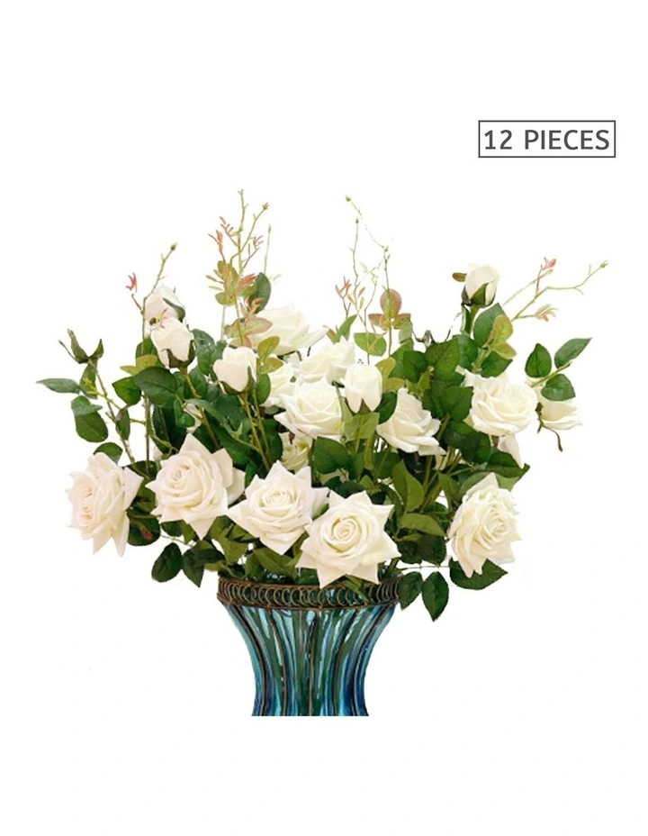 SOGA 12 Pack White Artificial Silk Rose Stems image 3