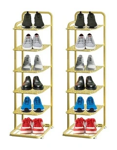 SOGA 2X 6 Tier Gold Metal Shoe Rack Space Saving Footwear Storage Shelf