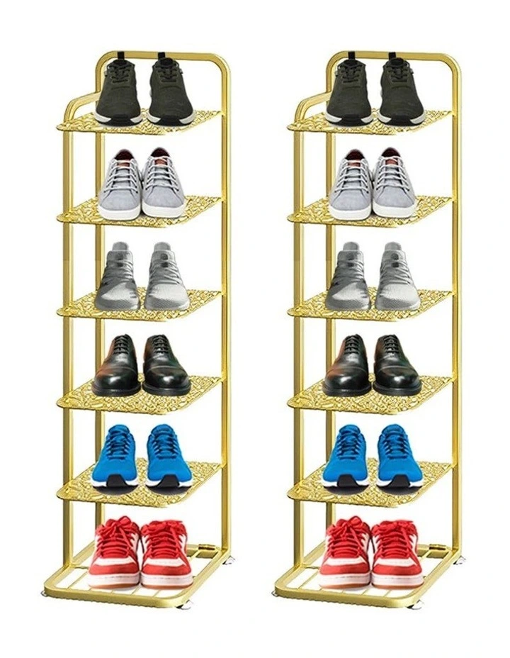 SOGA 2X 6 Tier Gold Metal Shoe Rack Space Saving Footwear Storage Shelf image 1