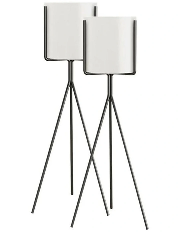 SOGA 2X 80cm Tripod Flower Pot Plant Stand with White Flowerpot Holder Rack image 1