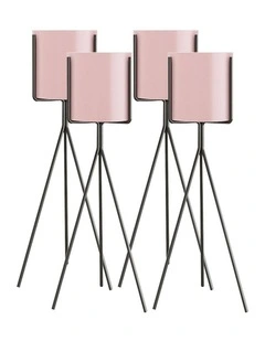 SOGA 4X 80cm Tripod Flower Pot Plant Stand with Pink Flowerpot Holder Rack