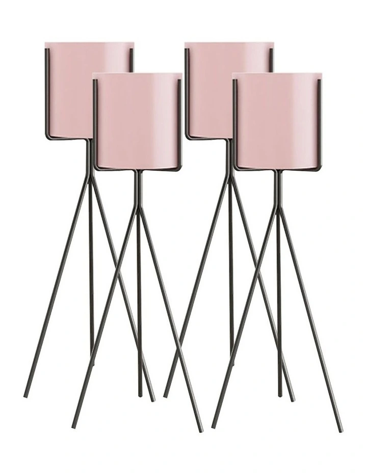 SOGA 4X 80cm Tripod Flower Pot Plant Stand with Pink Flowerpot Holder Rack image 1