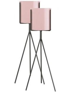 SOGA 2X 80cm Tripod Flower Pot Plant Stand with Pink Flowerpot Holder Rack Indoor Display