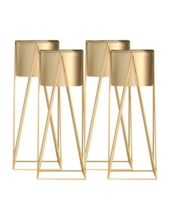 SOGA 4X 50cm Gold Metal Plant Stand with Gold Flower Pot Holder Corner Shelving Rack Indoor Display