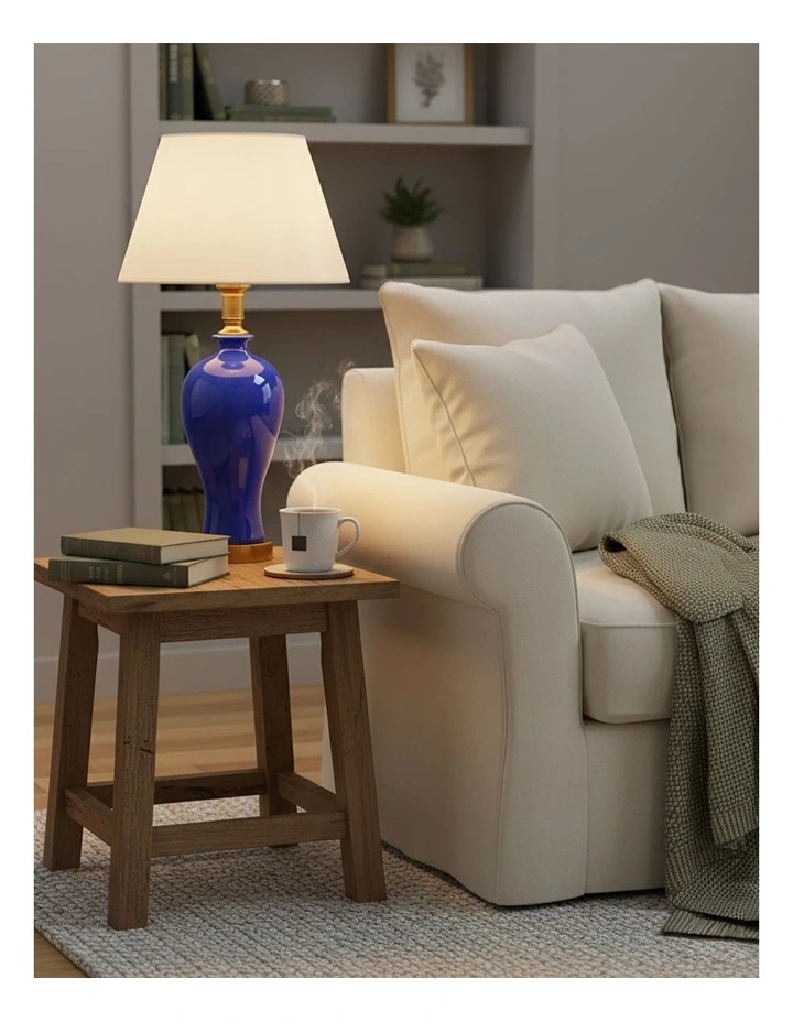SOGA 2 Pack Blue Oval Ceramic Table Lamps with Gold Bases image 2