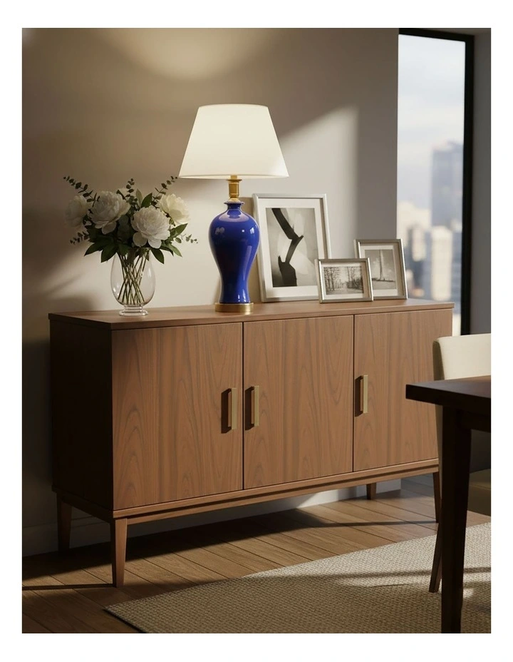 SOGA 2 Pack Blue Oval Ceramic Table Lamps with Gold Bases image 3