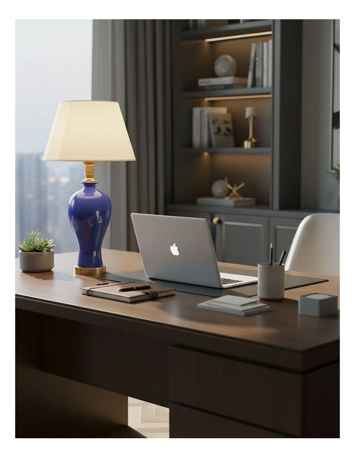 SOGA 2 Pack Blue Oval Ceramic Table Lamps with Gold Bases image 4
