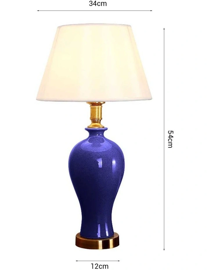 SOGA 2 Pack Blue Oval Ceramic Table Lamps with Gold Bases image 5
