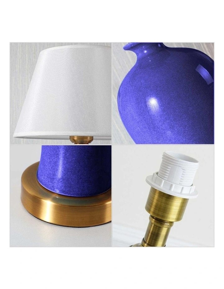 SOGA 2 Pack Blue Oval Ceramic Table Lamps with Gold Bases image 6