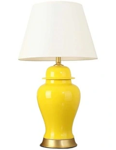 SOGA Yellow Oval Ceramic Table Lamp with Gold Base