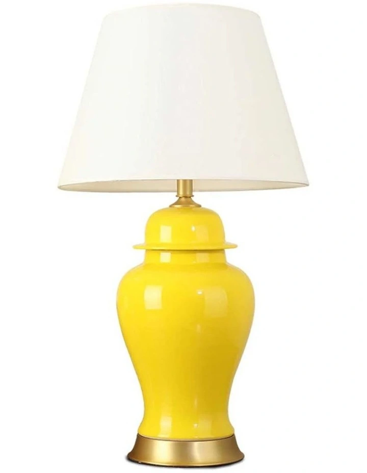 SOGA Yellow Oval Ceramic Table Lamp with Gold Base image 1